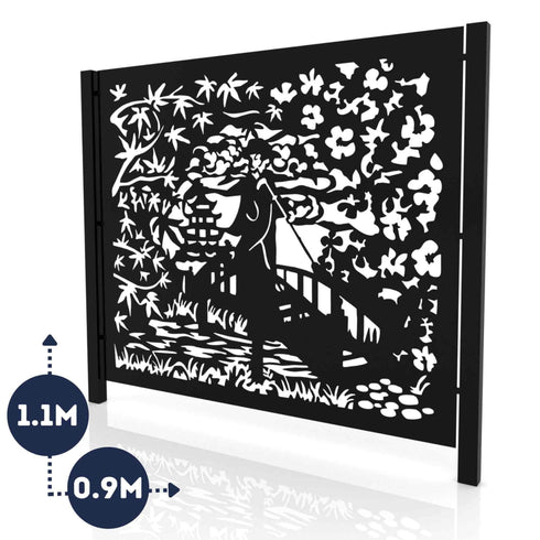 Metal Garden Fence Panels Japanese Fencing Screens Geisha on a Bridge